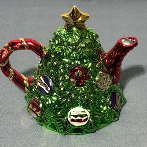Ceramic Christmas Tree Teapot Hand Painted Metallic Glazed 1998 By Allure Home
